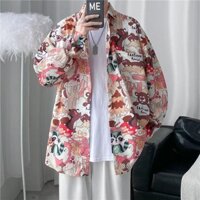 Nam mùa thu mới của Mỹ cổ áo cao cấp thời trang phiên bản Hàn Quốc vui nhộn họa tiết mèo truyện tranh dáng rộng giản dị hoạt hình Thái Lan hoa Hawaii đi biển chống nắng áo sơ mi dài tay.