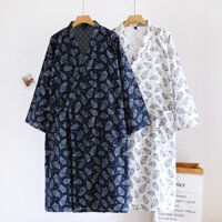 Nam Nguyên Chất Cotton Váy Ngủ Nhật Bản Kimono Gạc Jacquard Ren Áo Tắm Mồ Hôi Hấp Quần Áo Cotton Homewear Bộ Đồ Ngủ