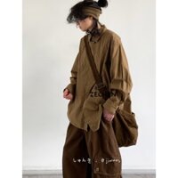 Nam Nút Trang Trí Áo Sơ Mi Màu Trơn Mới Thu Đông Nhật Bản Retro Phù Hợp Với Áo Dài Tay