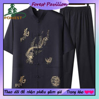 Nam Phong Cách Trung Hoa Mùa Hè Tay Ngắn Phù Hợp Với Ông Nội Phù Hợp Với Thái Cực Hanfu Quần Áo Người Cao Tuổi Bố Mùa Hè Quần Áo Trung Niên Người Cao Tuổi Đường Phù Hợp Với