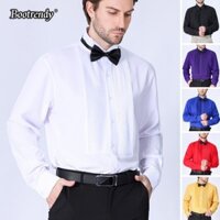 Nam Plus Size Tuxedo Đầm Áo Sơ Mi Cánh Cổ Trước Pleat Có Nơ Thắt Nút Xuống Áo Sơ Mi Grooman
