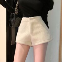 [Nấm] Quần short mềm mại sang trọng thông thường dành cho nữ mùa đông 2024 Quần legging chữ a màu trắng phong cách mới Quần cạp cao thẳng