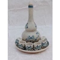 Nậm rượu 500ml men rạn tặng kèm 6chén, vẽ hoa sen