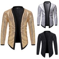 Nam Sáng Bóng Kim Sa Lấp Lánh Áo Bóng Chày Bling Bling Vàng Áo Dài Tay Không Nút cardigan Áo Khoác