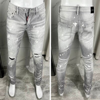 Nam Thời Trang Mới Xám Denim Sơn Rửa Vintage Rách Chắp Vá Xu Hướng Đường Phố Cao Cấp Hip Hop Chất Lượng Thương Hiệu Co Giãn Slim Fit Jeans