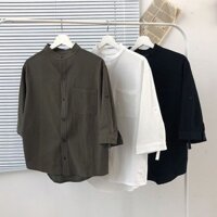Nam Vải Lanh Crop Áo Sơ Mi Vải Lanh Xanh Quần Áo Rời Thường Ngày Cotton Vải Lanh Áo Sơ Mi Nam Quần Áo Hàng Đầu cs3.24