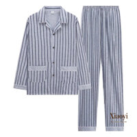Nam Xuân Thu 100% Bộ Đồ Ngủ Cotton / Quần Dài Tay Size Lớn Loungewear Suit