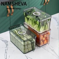 Namsheva Hộp Bảo Quản Nhà Bếp, Hẹn Giờ Giỏ Rau Củ Trong Suốt, Khay Thoát Nước Dung Tích Lớn Tủ Lạnh Đa Năng Hộp Đựng Nhà Bếp Tổ Chức