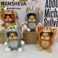 Namsheva Monchichi Idols Love Beans Búp bê sang trọng, Mặt dây chuyền túi đồ chơi nhồi bông trang trí màu xanh, Quà tặng móc chìa khóa màu hồng 15cm