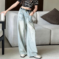 NANA CHAN - Quần jean suông vẩy sơn kèm belt bé gái QG768 SIZE ĐẠI 120 - 170, quần denim trẻ em cao cấp