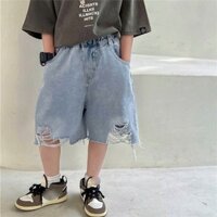 NANA CHAN - Quần short jean rách gấu QB609 (90-160) cho bé trai, thời trang trẻ em cao cấp