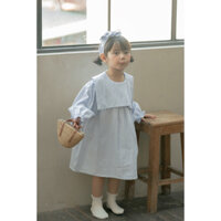 Nanci room - váy em bé gái sọc xanh gamoie cổ vuông (có thể mặc phối áo dáng dài)