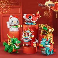 Nancy Khối xây dựng loạt quái thú thần thoại xu hướng quốc gia/Chào đón những con vật tốt lành cho lễ hội mùa xuân/Sư tử nhảy múa/kỳ lân/cá koi/mèo may mắn/rồng xanh/cóc vàng/Quà lưu niệm năm con Rồng Phong cách Trung Quốc Quà tặng và đồ chơi ngày tết