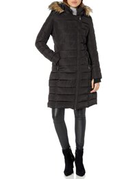 Nanette Lepore womens Long Asymmetric Puffer Coat With Hood