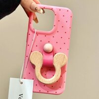 Nâng Cao Toàn Màn Hình Sóng Chấm Da Họa Tiết Stereo Mickey Ring Buckle Vỏ Điện Thoại Di Động Cho iPhone15 16 14 13 12 Pro Max Chống Sốc Bảo Vệ Camera Ốp Lưng Mềm Chống Rơi
