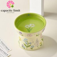 Năng LƯỢNG GIỚI HẠN Bát thức ăn đóng hộp cho mèo, Bát gốm sứ màu xanh lá cây chéo cao, Bát nước chống trượt hoa thỏ bền Đồ dùng cho thú cưng