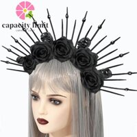 Năng LƯỢNG GIỚI HẠN Đầu lâu Mạng che mặt hoa hồng, Tiệc tùng Hoa hồng đen Halloween Vòng tóc đầu lâu, Đầu lâu bằng nhựa khủng khiếp Gothic Nữ hoàng Gothic Hoa Vòng tóc Tiệc Cosplay
