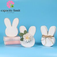 Năng LƯỢNG GIỚI HẠN Đồ trang trí thỏ, Hoa nhân tạo Đồ trang trí thỏ bằng gỗ Phục sinh vui vẻ, Đồ dùng dự tiệc Tai thỏ dễ thương Trang trí máy tính để bàn màu trắng Đồ trang trí lễ Phục sinh