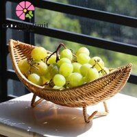 Năng LƯỢNG GIỚI HẠN Giỏ lưu trữ mây giả, Thoát nước Đồ ăn nhẹ dệt rỗng Khay phục vụ, Tiết kiệm không gian Dệt tay Hình thuyền Nhựa Bện trái cây Bộ sắp xếp quầy