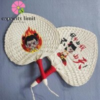 Năng LƯỢNG GIỚI HẠN Quạt cầm tay lá cọ, Quạt hút Nezha phong cách Trung Quốc tự nhiên, Quạt dệt tay cổ điển hình trái tim sáng tạo Trang trí nội thất