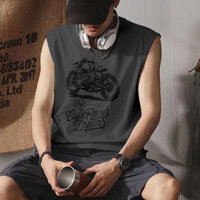 Nặng Nguyên Chất Cotton Phong Cách Mới Áo Thể Thao Rời Dạo Phố In Hình Áo Khoác Thể Dục Mùa Hè Nguyên Chất Cotton Top Áo Thun Không Tay20250301