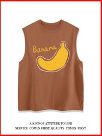♞,♘Nặng Nguyên Chất Cotton Vui Nhộn In Hình Chuối Áo nam Nữ Học Sinh Mùa Hè Phù Hợp Với Áo Ngoài Cắt Tay