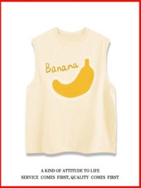 ♞Nặng Nguyên Chất Cotton Vui Vẻ In Hình Chuối Áo nam Nữ Học Sinh Mùa Hè Phù Hợp Với Ins Bên Ngoài Mặc Cắt Tay V