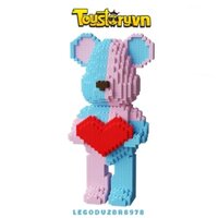 Nano Block Gấu Bearbrick 32cm Gấu Ôm tim màu Xanh – Hồng ✅ Tặng kèm Búa