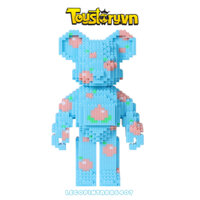 Nano Block Gấu Bearbrick 33cm Gấu Xanh Họa Tiết Trái Đào Có Ngăn Kéo Tặng kèm Búa