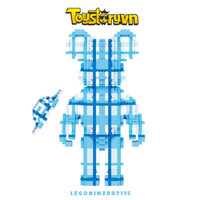 Nano Block Gấu Bearbrick 33cm Gấu sọc Xanh Dương – Trắng Có Nón Đội Tặng kèm Búa