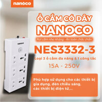 NANOCO - Ổ cắm có dây - 3 ổ đa năng + 3 ổ cắm 2 chấu + 1 công tắc - dây 3m
