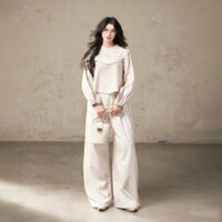 Naomi long sleeve top | Áo tay dài linen đính trai form babydoll | Mania Cutie