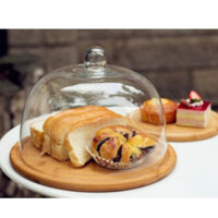 Nắp chụp thuỷ tinh cao cấp + đế gỗ ERS28-Khay đựng bánh