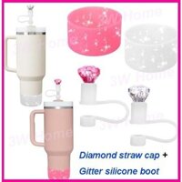 Nắp ống hút chống bụi Bình nước Bộ khởi động đáy silicon, Topper ống hút kim cương 10mm + Boot silicon lấp lánh bảo vệ