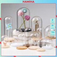 Nắp thủy tinh đế gỗ có Đèn Led thủy tinh trong suốt trang trí decor phòng khách  phòng ngủ bàn học