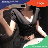 *NAS SIÊU PHẨM* 👉 Áo Croptop Nữ Cộc Tay Cổ V Dây Rút Eo 2 Màu #vanhfashion