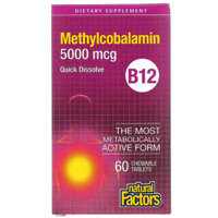 Natural Factors B12 Methylcobalamin 5,000 mcg 60 Chewable Tablets