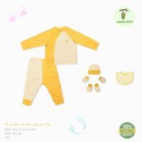 Nature bộ sơ sinh cài vai cho bé kèm mũ bao chân bao tay