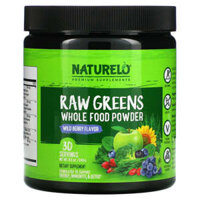 NATURELO Raw Greens Whole Food Powder Wild Berry 8.5 oz (240 g)
