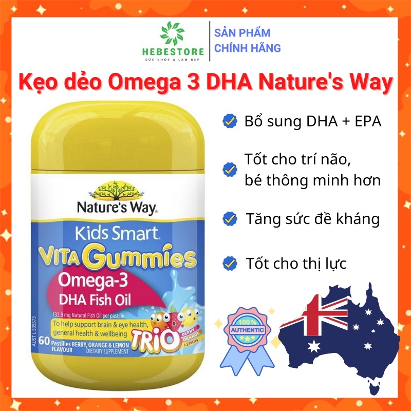 Nature's Way Omega-3 Fish Oil Trio - Kẹo mềm bổ sung Omega 3 cho trẻ