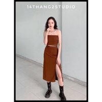 [Nâu/Hồng/Be] Chân váy midi dài xẻ tà ulzzang style 14THANG2STUDIO