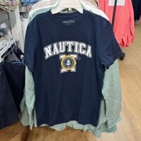Nautica Nam Mỹ Nguyên Chất Cotton Phong Cách Đại Học Huy Hiệu Họa Tiết Chữ In Hình Cổ Tròn Tay Ngắn
