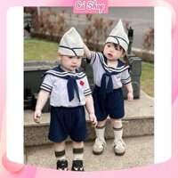 (NB1) Set bộ quần áo cho bé, Set bộ hải quân nhí kèm mũ cano cho bé trai bé gái