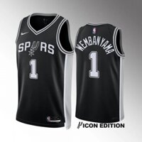 Nba San Antonio Spurs chính hãng mới dành cho nam #1 Victor Wesbanyama Icon Edition Jersey Màu đen ép nhiệt