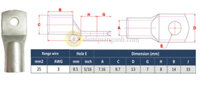 NC25-8 – Đầu cos đồng 25mm², 1 lỗ 8.5mm, đuôi ngắn