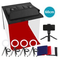 Neewer Photo Studio Box, 24x24inches Table Top Photo Light Box Continuous Lighting Kit with 5 Tripod Stands 4 LED Ring Lights, 4 Color Backdrops an...