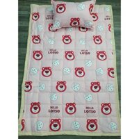 Nệm cho bé đi học mẫu giáo kích thước 80x120cm nệm dày dặn có chun 4 góc, tặng kèm gối mẫu gấu dâu