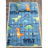 Nệm cho bé đi học mẫu giáo kích thước 80x120cm nệm dày dặn có chun 4 góc, tặng kèm gối mẫu khủng long xanh đậm