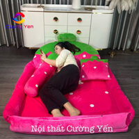 Nệm cho bé, nệm hình thú giường thú bông dâu tây hồng cute đáng yêu 1.1x1.6m 5cm