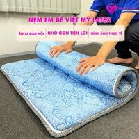 Nệm cho bé sơ sinh mầm non tiểu học đi học màu xanh dương, đệm em bé gấp gọn cao su non Việt Mỹ
